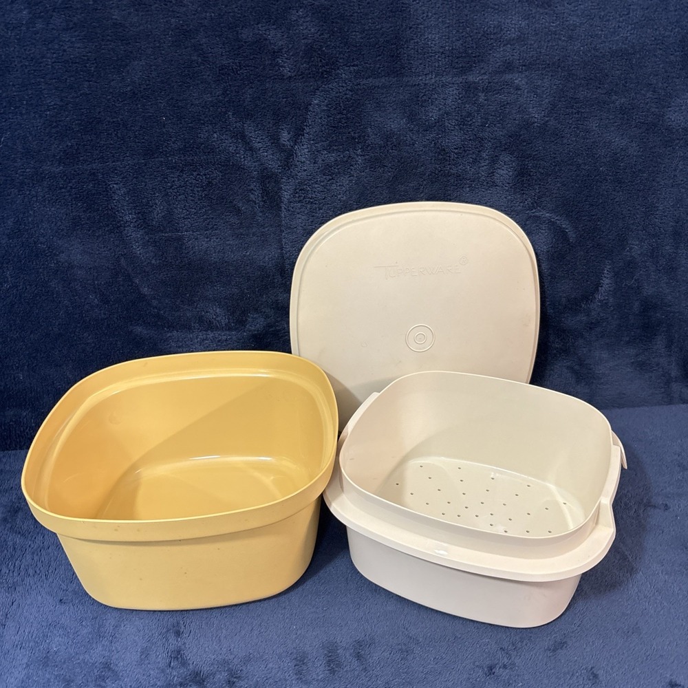Vintage Tupperware Steam N Store Steamer 888-10 Strainer w/ Lid Harvest Gold